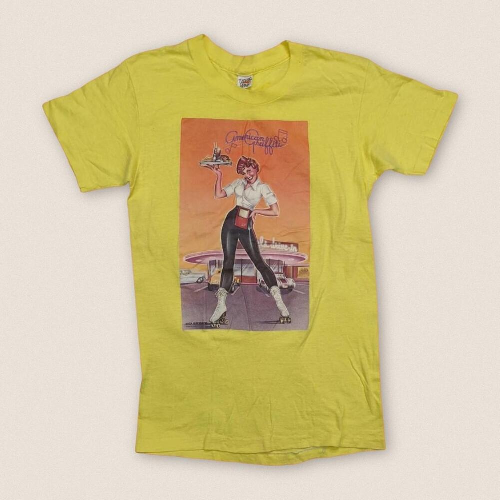 Vintage American Graffiti Film Diner Girl Promo Tee 70s T-shirt Size Small Hanes
